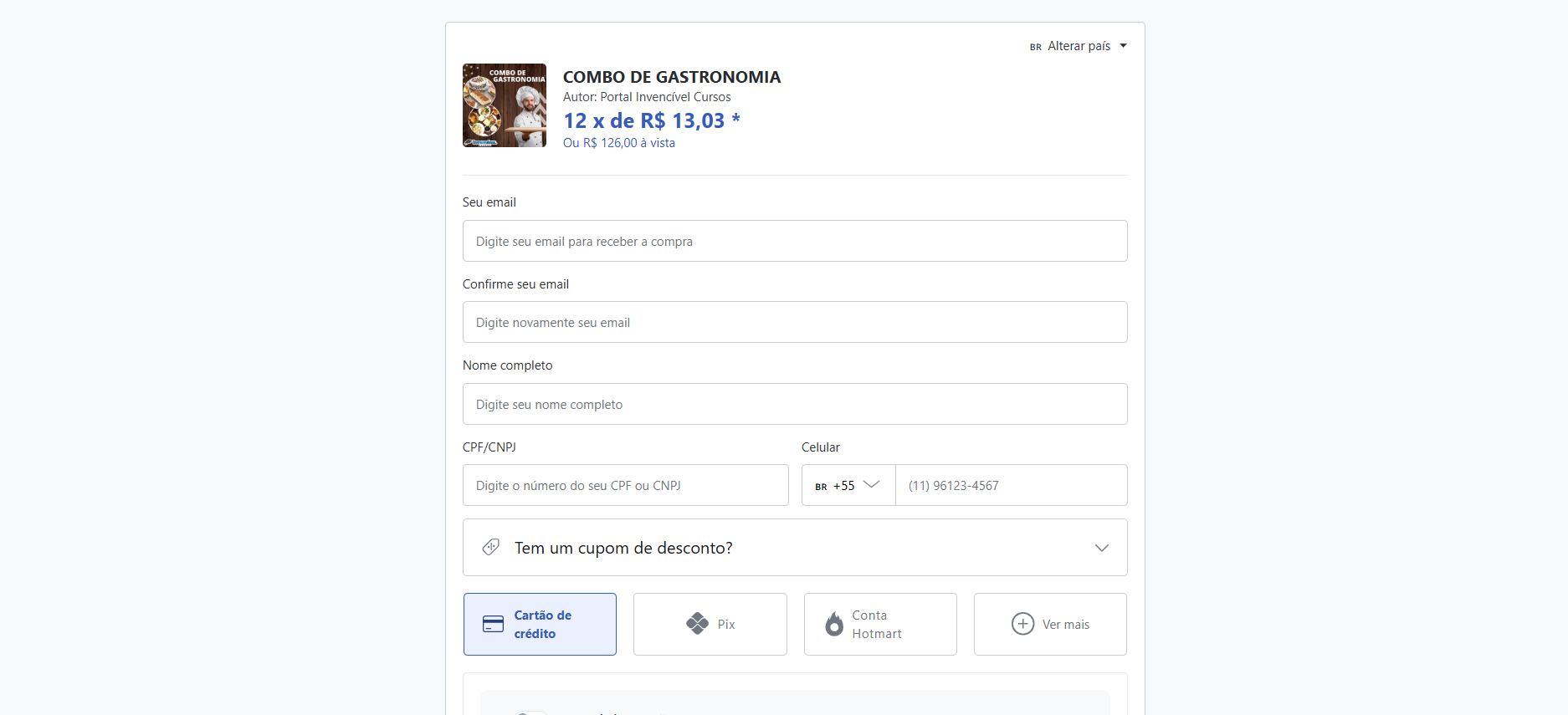 Pagina pagamento produto